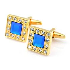 PenSee Rare Gold & Blue Artificial Diamond Cufflinks for Men with Gift Box Diamond Cufflinks, Diamond Cufflink, Gift Box Jewelry, Golden Copper, Gold Cufflinks, Cufflinks Wedding, Box Jewelry