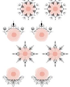 some pink and black designs on a white background