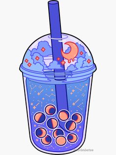 an image of a drink in a cup with stars and moon designs on the top