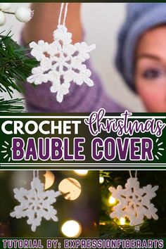 crochet christmas bauble cover with instructions for the snowflake ornament