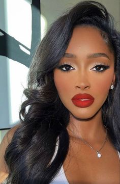 Makeup With Black And White Outfit, Soft Glam Makeup Black Women Smokey Eye, Makeup Looks To Go With Burgundy Dress, Makeup Looks Wedding Bridesmaid, Black Dress Makeup Black Women, Soft Glam For Black Dress, Red Lip Black Dress Outfit, Natural Glam Formal Makeup, Holiday Party Makeup Black Women