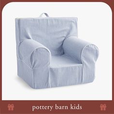 a blue and white striped chair with the words pottery barn kids