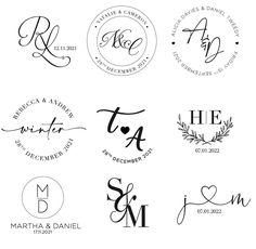 wedding monogrammed stickers in black and white with the names of their guests