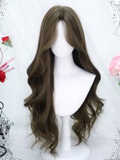 Good Hairstyles For Long Hair, Curtain Bangs Side Profile, Waist Length Hair With Curtain Bangs, Brown Hair Wigs, Wigs Synthetic, Curled Curtain Bangs, Long Hair For Long Face Shape, Very Long Wedding Hair, Very Long Wavy Hair