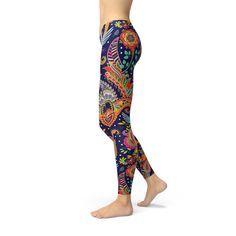 "Ornamental Paisley Leggings - The fabric is soft and luxuriant and feels gorgeous against the skin. It has a four way stretch to allow the garment to hug and move with the body. It is moisture wicking, breathable and quick drying. This pant is perfect for yoga, the gym, and activewear. These leggings make a great addition to your wardrobe. Get yours Today! FREE US Shipping :-) For the capri leggings, click below: https://www.etsy.com/listing/571051780/ornamental-paisley-capri-leggings-ornate KE Stretch Multicolor Printed Leggings, Multicolor Printed Stretch Leggings, Stretch Multicolor Bottoms With Paisley Print, Stretch Multicolor Paisley Print Bottoms, Stretch Patterned Printed Pants, Stretch Printed Bottoms For Yoga, Bohemian Stretch Leggings, Bohemian Leggings, Pattern Motif