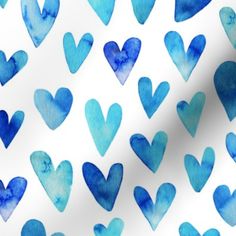 blue watercolor hearts on white background