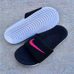 Wmns Nike Kawa Sandals Swoosh Womens Black Pink Nike Kawa Shower Slides Black / Vivid Pink / White Women's Us Size 6 & 11 Condition: Brand New - Without Box *Satisfaction Is 100% Guaranteed* Additional Notes: Guaranteed To Be 100% Authentic Nike Merchandise (Purchased From An Authorized Nike Retailer) Sandal Slide Sandals Color Comfortable Flip Flops Flop