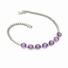 18k White Gold Natural Amethyst Diamond Statement Bracelet, Amethyst February Birthstone Bracelets for Her, Certified Diamond Bracelet Gift STONE DETAILS : ❋ Stone : Purple Amethyst & Diamond  ❋ Color Stone Size : 4.00 MM Approx. (± 0.20 MM) ❋ Stone Shape : Hexagon Cut ❋ Stone Weight : 5.57 Cts. Approx. ❋ Stone Color : As Shown In Picture ❋ Stone Type : Natural ❋ Diamond Weight : 0.20 Cts. Approx. ❋ Diamond Quality : FG-VS-SI ❋ Diamond Type : Natural METAL DETAILS : ❋ Metal Purity : Solid 18K Go Sterling Silver Amethyst Bracelet For Formal Occasions, Formal Sterling Silver Amethyst Bracelet, Elegant Round Amethyst Crystal Bracelet, Elegant Sterling Silver Amethyst Gemstone Bracelet, Elegant Sterling Silver Amethyst Bracelet, Elegant Silver Tennis Bracelet With Amethyst, Anniversary Amethyst Gemstone Tennis Bracelet, Elegant Silver Amethyst Tennis Bracelet, Amethyst Tennis Bracelet As A Gift