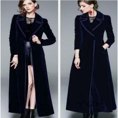 Velvet Velour Long A-Line Swing Coat Evening Overcoat Trench Coat Dress A-Line Midi Maxi Jacket Duster Indulge In Timeless Elegance With This Luxurious Velour Coat Dress. Exuding Sophistication, This A-Line Midi Jacket Boasts A Classic Lapel And Wide Turn-Down Collar, Reminiscent Of Hepburn-Era Glamour. Crafted With Luscious Velvet Fabric, It Offers A Soft Touch And A Touch Of Opulence To Your Ensemble. With Its Slim-Fit Design And Waist-Flattering Silhouette, This Retro Duster Coat Adds A Refin Formal A-line Outerwear For Fall, Formal A-line Fall Outerwear, Evening Long Coat With Buttons, Fall Outerwear With Stand Collar For Evening, Fitted Blue Outerwear With Stand Collar, Blue Fitted Outerwear With Stand Collar, Spring Evening A-line Outerwear, Formal Blue Outerwear With Stand Collar, Winter Evening Outerwear With Pockets