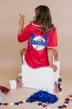 Sequin Embroidered Baseball Jersey Top, Red Red Varsity Baseball Jersey For Fans, Red Varsity Baseball Jersey For Sports Season, Varsity Red Baseball Jersey For Sports Season, Red Letter Print Baseball Jersey For Game Day, Red Varsity Baseball Jersey For Game Day, Red Letter Print Baseball Jersey For Sports Fans, Red Baseball Jersey With Letter Print For Game Day, Red Varsity Baseball Jersey, Red Sports Fan Baseball Jersey With Letter Print