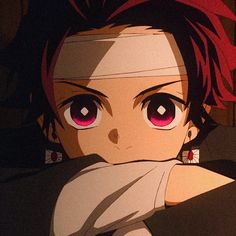 an anime character with red hair and big eyes looking at the camera while holding his arm over his shoulder