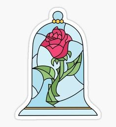 a pink rose in a glass bell - shaped vase sticker on a white background