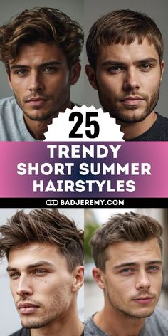 Explore our exclusive collection of 25 short summer hairstyles for men, crafted to ensure you look and feel cool in the summer heat. These styles range from short hair pixie cuts to clean fades, all tailored to fit various face types and personal styles. Step into the season with a look that’s both stylish and practical. Mens Haircut Longer On Top Short On Sides, Mens Haircut Long On Top Short On Sides, Men's Hairstyles Short, Shirt Hair Cuts, Men's Short Hairstyles, Short Summer Hairstyles, Trending Mens Haircuts, Haircut Options, Boy Hair Styles