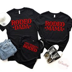 Are you looking for matching cowboy birthday outfits for the whole family? This My First Rodeo shirt is the perfect outfit for your baby's 1st birthday rodeo-themed party.  ALSO AVAILABLE IN WHITE SHIRTS https://www.etsy.com/listing/1661663687/my-first-rodeo-birthday-outfit-1st?ref=listings_manager_grid SHIRT DETAILS * Bella+Canvas - Adult, Youth, and Toddler shirts * Rabbit Skins - Baby shirts and bodysuits * Next Level - Women's tank tops * Gildan - alternative option if the primary brand is out of stock * 100% soft cotton SIZING * Our shirts are unisex - Run true to size and have a relaxed fit. Order one size smaller for a further slim fit. * If you are unsure about what size to order, please refer to the size chart in the photos or reach out to us. * To measure, lay your favorite shirt 1st Rodeo Birthday, Ranch Cowgirl, 1st Rodeo, Cowboy Outfit, My First Rodeo, Rodeo Birthday, First Rodeo, Cowgirl Birthday, Rodeo Shirts