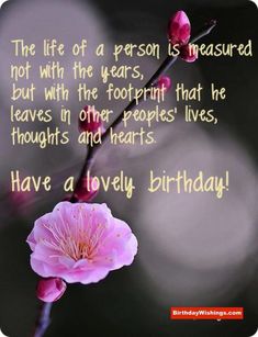 a birthday card with a pink flower on the left side and an image of a tree branch in the middle