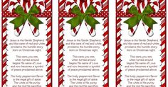 two christmas gift tags with green bows on red and white candy canes, one is for