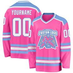 a pink hockey jersey with the name and number, customize to match your team's uniform