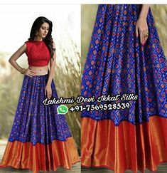 Cotton Lehangas, Silk Lehenga Designs, Pochampally Lehengas, Long Gown Design, Pochampally Sarees, Ikkat Saree, Silk Lehenga