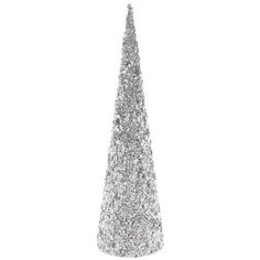 a silver glitter christmas tree on a white background