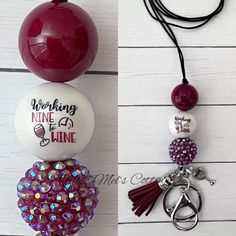 "This listing is for one Working 9 to Wine Beaded Lanyard. Made with a lobster clasp for badges, keyring, beautiful acrylic beads, charm, tassel and comfortable, strong cord.   Breakaway clasp will be included for you to add on at your desired length - very easy to do. I do not put the clasp on - this is so you can put it on the cord at the desired length you need. Instructions will be included.)  Cord length comes at approximately 46\". Comes in an organza gift bag.  Ready to ship on one busine Birthday Friend Gift, Friend Valentine Gifts, Pen Toppers, Nurse Lanyard, Birthday Friend, Teacher Birthday, Cheap Christmas Gifts, Turquoise Charm, Lanyard Necklace