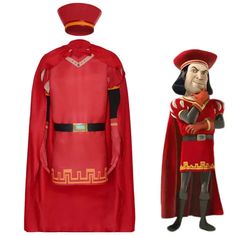 an animated character dressed in red and gold