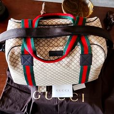 Gucci Diamante, Which Means It Doesn't Have The Standard Gg Monogram. Definitely A Gucci Limited Item. Bag Shows No Wear Or Tear. Luxury Pre-owned Travel Shoulder Bag, Pre-owned Gucci Shoulder Bag For Travel, Designer Pre-owned Travel Bags, Pre-owned Beige Gucci Bag, Carry On Size, Work Tote Bag, Gg Monogram, Work Tote, Wear Or Tear