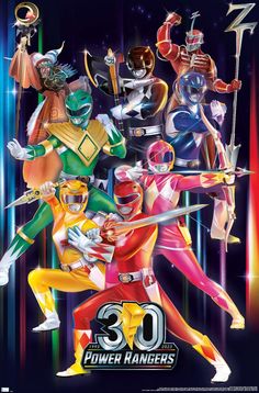 the power rangers movie poster with all their characters in different colors and sizes, including one man