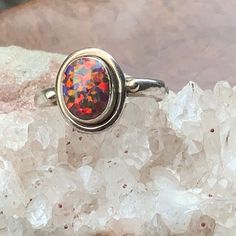 Fire Opal 925 Sterling Silver Ring, Size 7.5 Formal Opal Ring Stamped 925, Formal Sterling Silver Opal Ring, Sapphire Engagement Ring Set, Silver Rings Simple, Purple Amethyst Ring, Pearl And Diamond Ring, 5 Rings, Engagement Ring Sizes, Luxury Rings