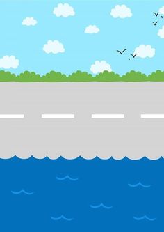 an image of a road going through the water with seagulls flying over it