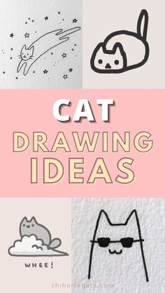 the words cat drawing ideas written in black and white on top of a pink background