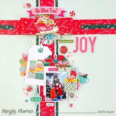 an altered christmas card with the word joy on it and pictures in red, white and green