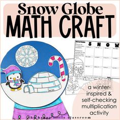 snow globe math craft with penguin and candy cane