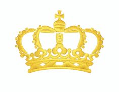 a gold crown embroidered on a white background