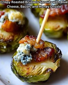 stuffed brussel sprouts with blue cheese, bacon and honey drizzle