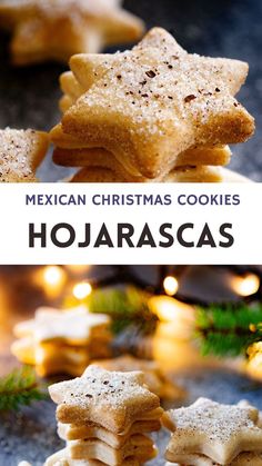 Collage with 2 hojarascas cookies photos and text overlay. Mexican Christmas Cookies, Mexican Christmas, Christmas Cookie Exchange