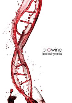 red wine being poured into a glass in front of a white background with the words biowine functional genomics