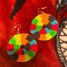 Hand Made Earrings!! From Puerto Rico!! Multicolor Round Earrings For Summer, Handmade Rainbow Earrings For The Beach, Multicolor Beach Earrings With Ear Wire, Multicolor Circular Summer Earrings, Yellow Round Earrings For Beach, Handmade Colorful Earrings For Beach, Handmade Yellow Circle Earrings, Colorful Round Earrings For Beach, Yellow Bohemian Hoop Earrings For Beach