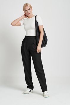 Black Pleated Trousers - Archie Pants | Marcella Unique Leggings, Capsule Wardrobe Essentials, Pleated Trousers, High Rise Pants, Tapered Pants, Petite Size, Polished Look, Capsule Wardrobe, Make You Feel