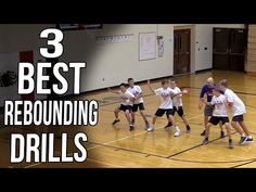 a group of young men standing on top of a basketball court with the words 3 best rebounding drills