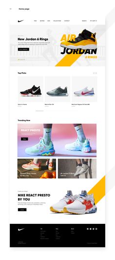 an image of a website page with shoes and sneakers on the front, in yellow and black