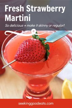 fresh strawberry martini recipe with text overlay