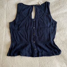 Abercrombie Sleeveless Top Size Small Never Worn Buttons Down Front Brand New Navy Sleeveless Cotton Vest, Navy Tank Top For Spring, Navy Cotton Tank Top For Spring, Navy Sleeveless Vest Top, Navy Fitted Sleeveless Top, Navy Fitted Sleeveless Tank Top, Fitted Navy Tank Top For Spring, Navy Sleeveless Cotton Tops, Dark Blue Blouse