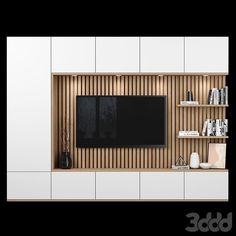 an entertainment center with shelves and a flat screen tv