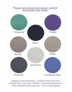 the color scheme for different shades of grey, blue, and purple in various colors