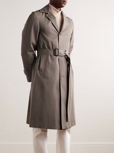 SAMAN AMEL Belted Wool-Twill Coat for Men | MR PORTER Timeless Formal Outerwear With Belted Cuffs, Belted Semi-formal Outerwear For Fall, Belted Semi-formal Fall Outerwear, Fall Semi-formal Belted Outerwear, Semi-formal Belted Outerwear For Fall, Timeless Outerwear With Belted Cuffs, Classic Business Outerwear With Belted Cuffs, Tailored Outerwear With Belted Cuffs For Business, Tailored Business Outerwear With Belted Cuffs