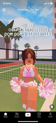 the girl is holding cheerleader pom poms in front of her on the tennis court