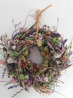 a wreath is hanging on the wall