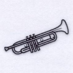 a black and white photo of a trumpet embroidered onto the side of a t - shirt