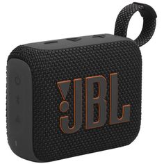 the jbl portable speaker has an orange and black logo on it's side