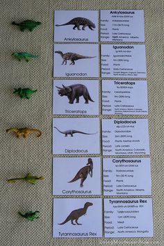 dinosaurs and trilops are shown on the table with labels for each one